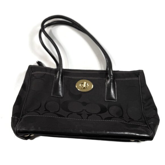 COACH 11558 Madeline Signature Canvas Satchel Black Leather Turn Lock Purse Bag - Picture 1 of 16